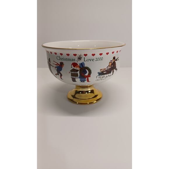 Vintage Ceramic Charles Wysocki‎ Pedastal Bowl or Planter Christmas Love 2000 - Picture 1 of 4